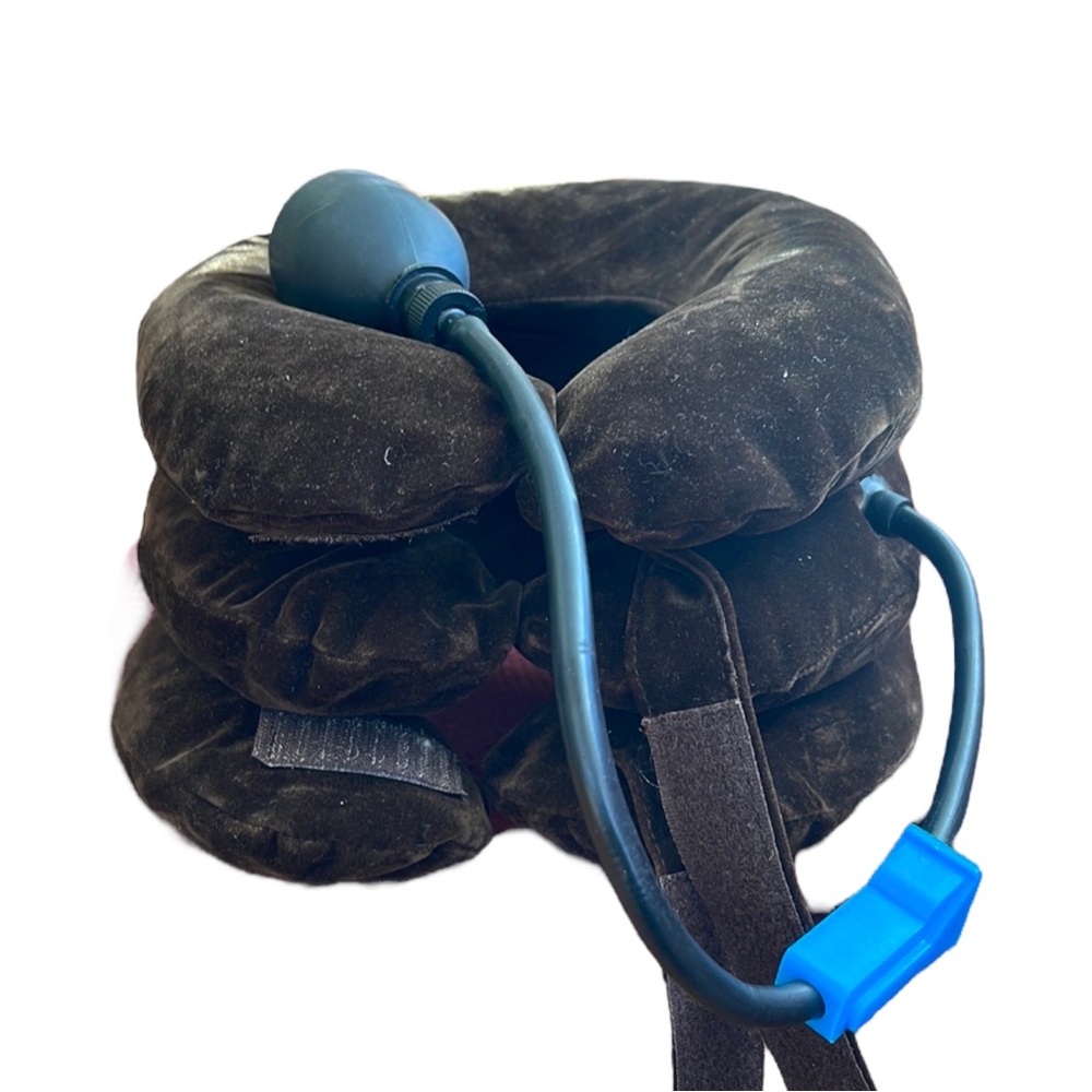 Helps with neck strain and fatigue. Supports/stretches neck in proper alignment.